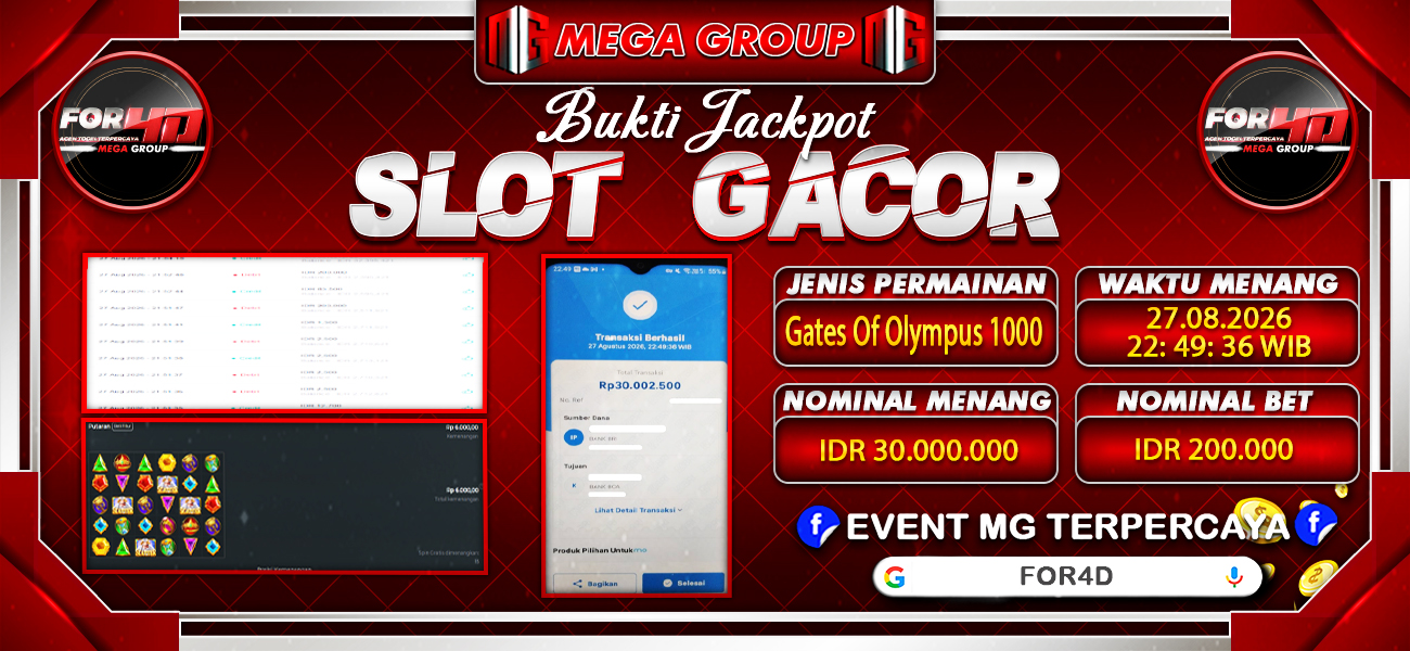 Bukti JP situs For4D hari Kamis, 27 Agustus 2026
