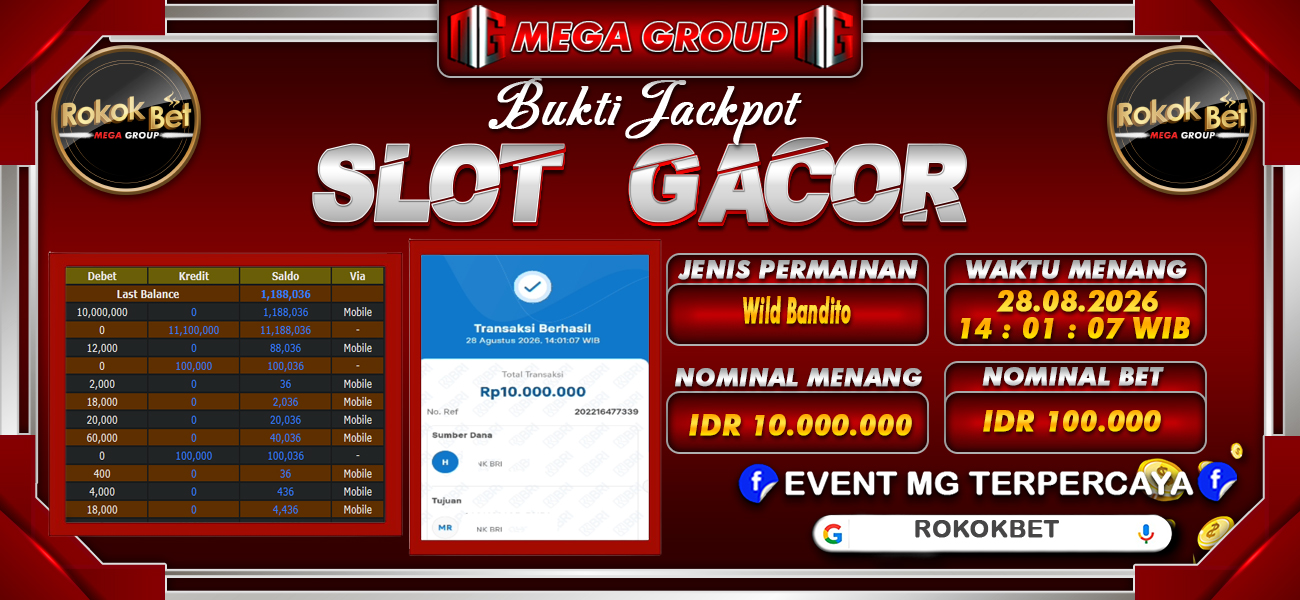 Bukti JP situs Rokokbet hari Jumat, 28 Agustus 2026